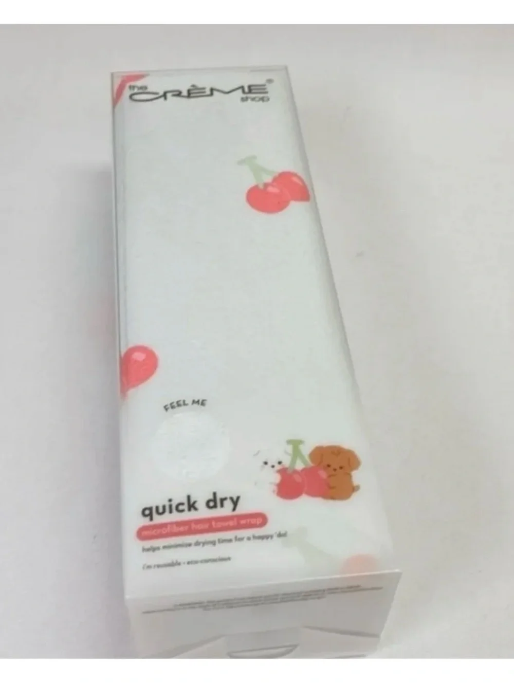 The Crème Shop Quick Dry Microfiber Hair Towel Wrap - White with Cherry Print